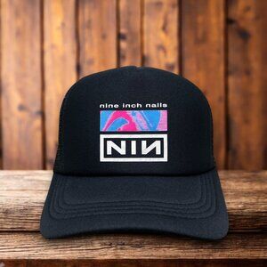 Nine Inch Nails Mens Trucker Hat Black NIN 80s 90s Industrial Rock Synth Pop Cap